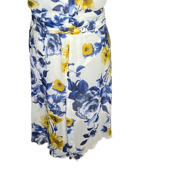 Enfocus Studio Dress Womens 10 Blue Yellow Sleeveless High Neck Floral Fit Flare - Picture 10 of 16